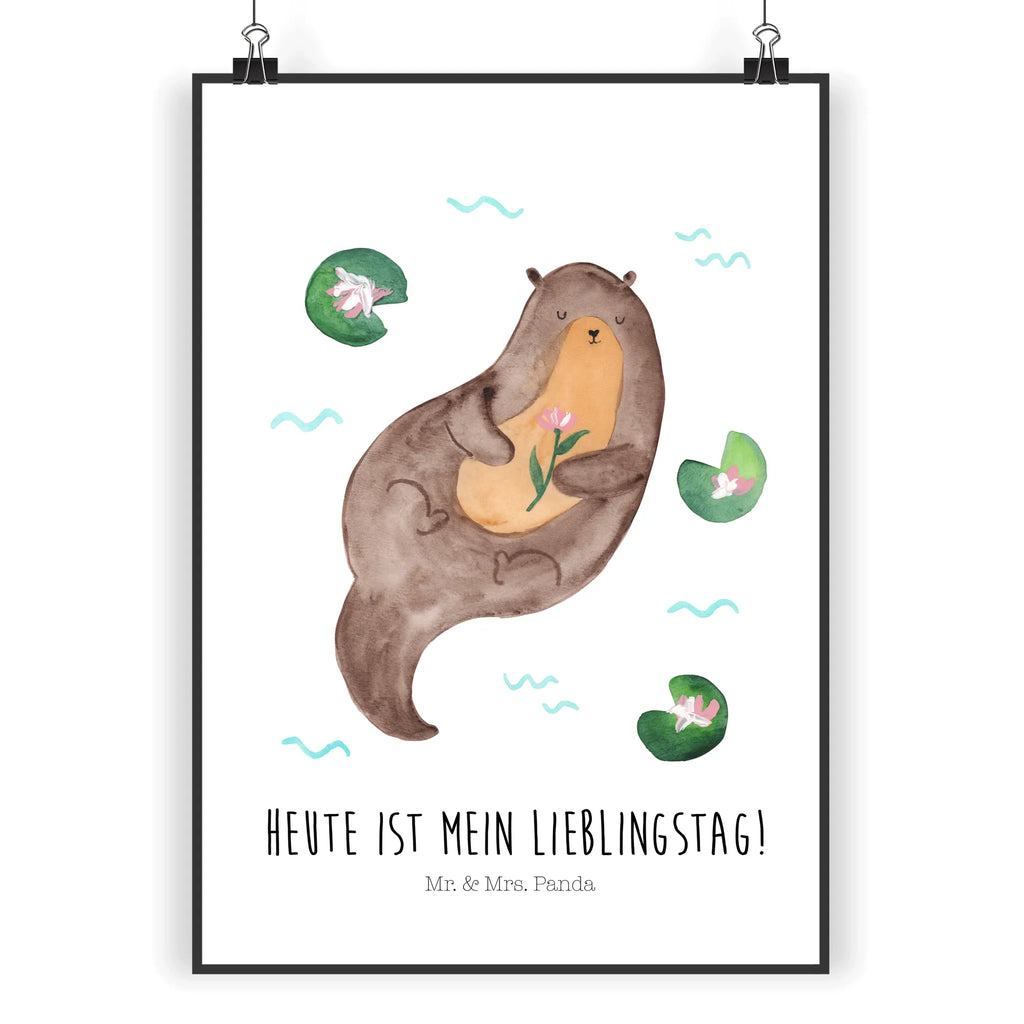 Poster Otter Seerose Poster, Wandposter, Bild, Wanddeko, Küchenposter, Kinderposter, Wanddeko Bild, Raumdekoration, Wanddekoration, Handgemaltes Poster, Mr. & Mrs. Panda Poster, Designposter, Kunstdruck, Posterdruck, Otter, Fischotter, Seeotter, Otter Seeotter See Otter