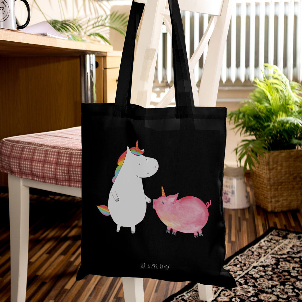 Tragetasche Einhorn + Schweinhorn Beuteltasche, Beutel, Einkaufstasche, Jutebeutel, Stoffbeutel, Tasche, Shopper, Umhängetasche, Strandtasche, Schultertasche, Stofftasche, Tragetasche, Badetasche, Jutetasche, Einkaufstüte, Laptoptasche, Einhorn, Einhörner, Einhorn Deko, Pegasus, Unicorn, Freundschaft, Schweinhorn, Schwein, Freundin, Schweinchen