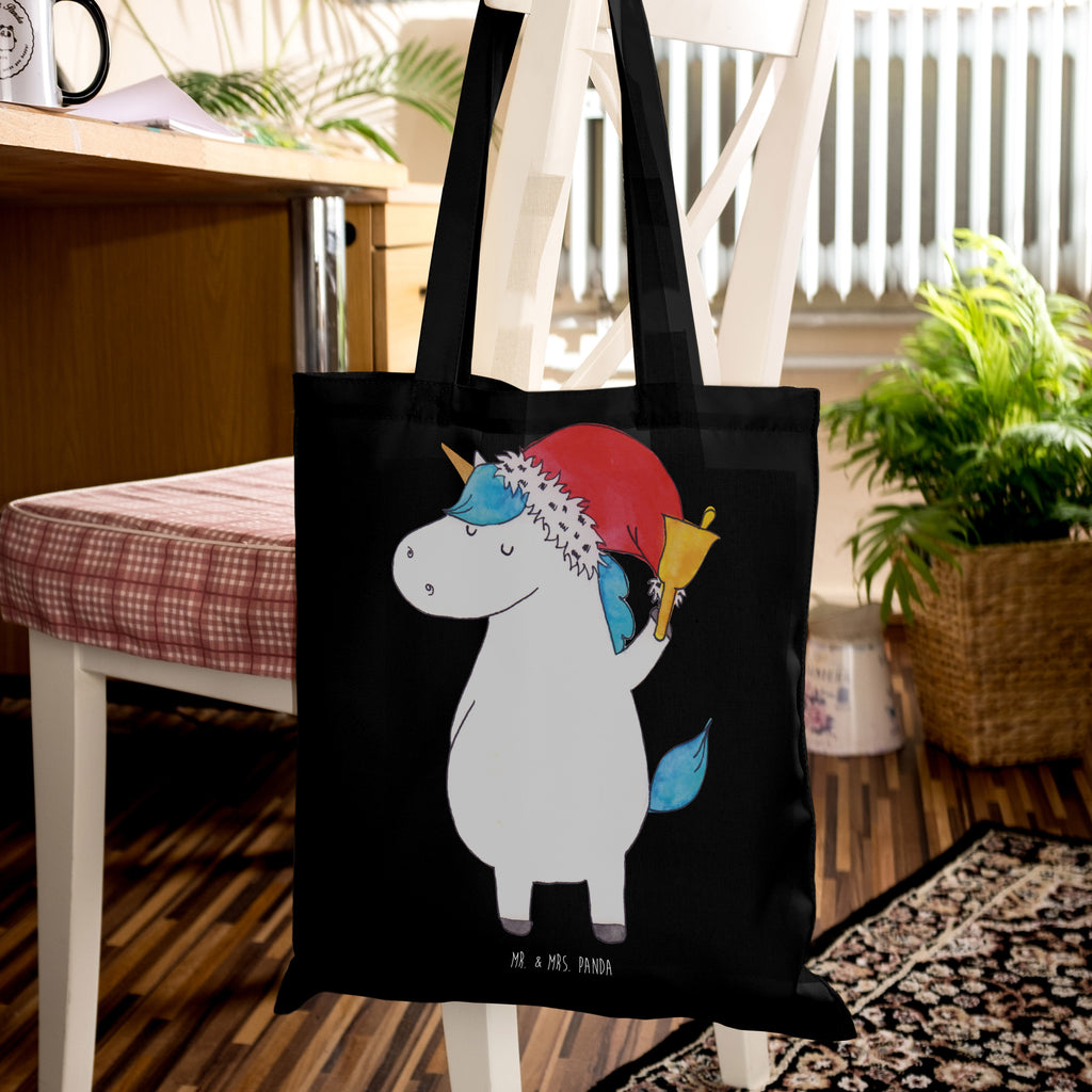 Tragetasche Einhorn Weihnachtsmann Beuteltasche, Beutel, Einkaufstasche, Jutebeutel, Stoffbeutel, Tasche, Shopper, Umhängetasche, Strandtasche, Schultertasche, Stofftasche, Tragetasche, Badetasche, Jutetasche, Einkaufstüte, Laptoptasche, Einhorn, Einhörner, Einhorn Deko, Pegasus, Unicorn, Gin, Schokolade, Schoki, Weihnachten, Weihnachtsmann, Nikolaus, Wunschzettel, Wunschliste, Feenstaub