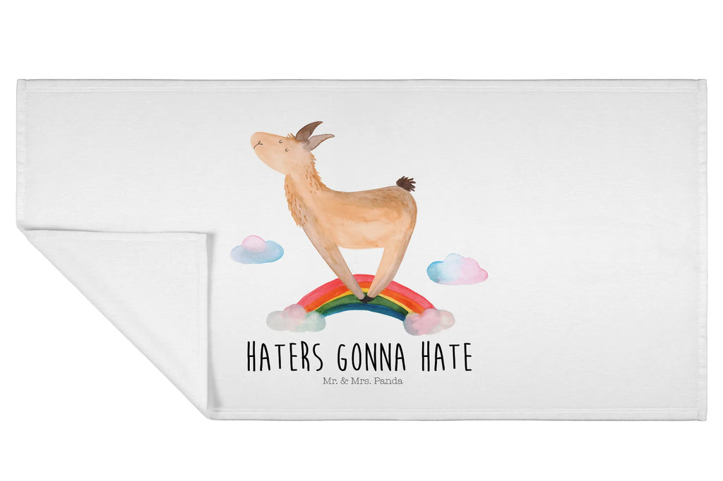 Handtuch Lama Regenbogen Handtuch, Badehandtuch, Badezimmer, Handtücher, groß, Kinder, Baby, Lama, Alpaka, Lamas, Regenbogen, Haters gonna hate, Haters, Selbstständig, Außenseiter, Schule, Abi, Hobby, Wolkenland, Freiheit