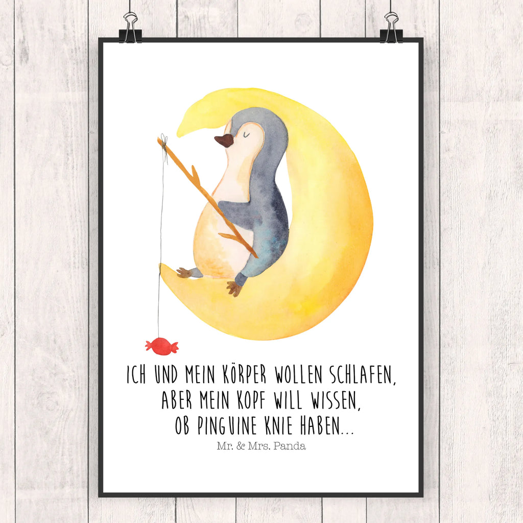 Poster Pinguin Mond Poster, Wandposter, Bild, Wanddeko, Küchenposter, Kinderposter, Wanddeko Bild, Raumdekoration, Wanddekoration, Handgemaltes Poster, Mr. & Mrs. Panda Poster, Designposter, Kunstdruck, Posterdruck, Pinguin, Pinguine, Spruch, schlafen, Nachtruhe, Einschlafen, Schlafzimmer, Schlafstörungen, Gästezimmer