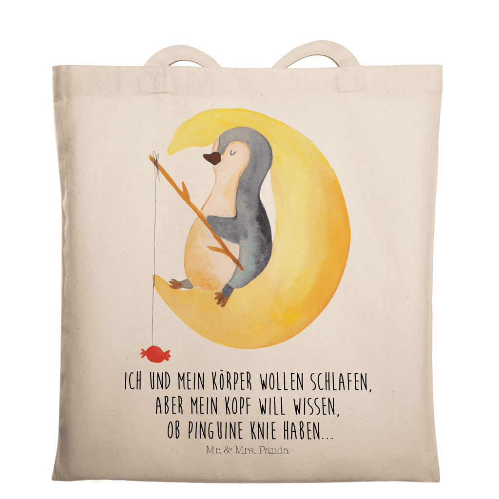 Tragetasche Pinguin Mond Beuteltasche, Beutel, Einkaufstasche, Jutebeutel, Stoffbeutel, Tasche, Shopper, Umhängetasche, Strandtasche, Schultertasche, Stofftasche, Tragetasche, Badetasche, Jutetasche, Einkaufstüte, Laptoptasche, Pinguin, Pinguine, Spruch, schlafen, Nachtruhe, Einschlafen, Schlafzimmer, Schlafstörungen, Gästezimmer