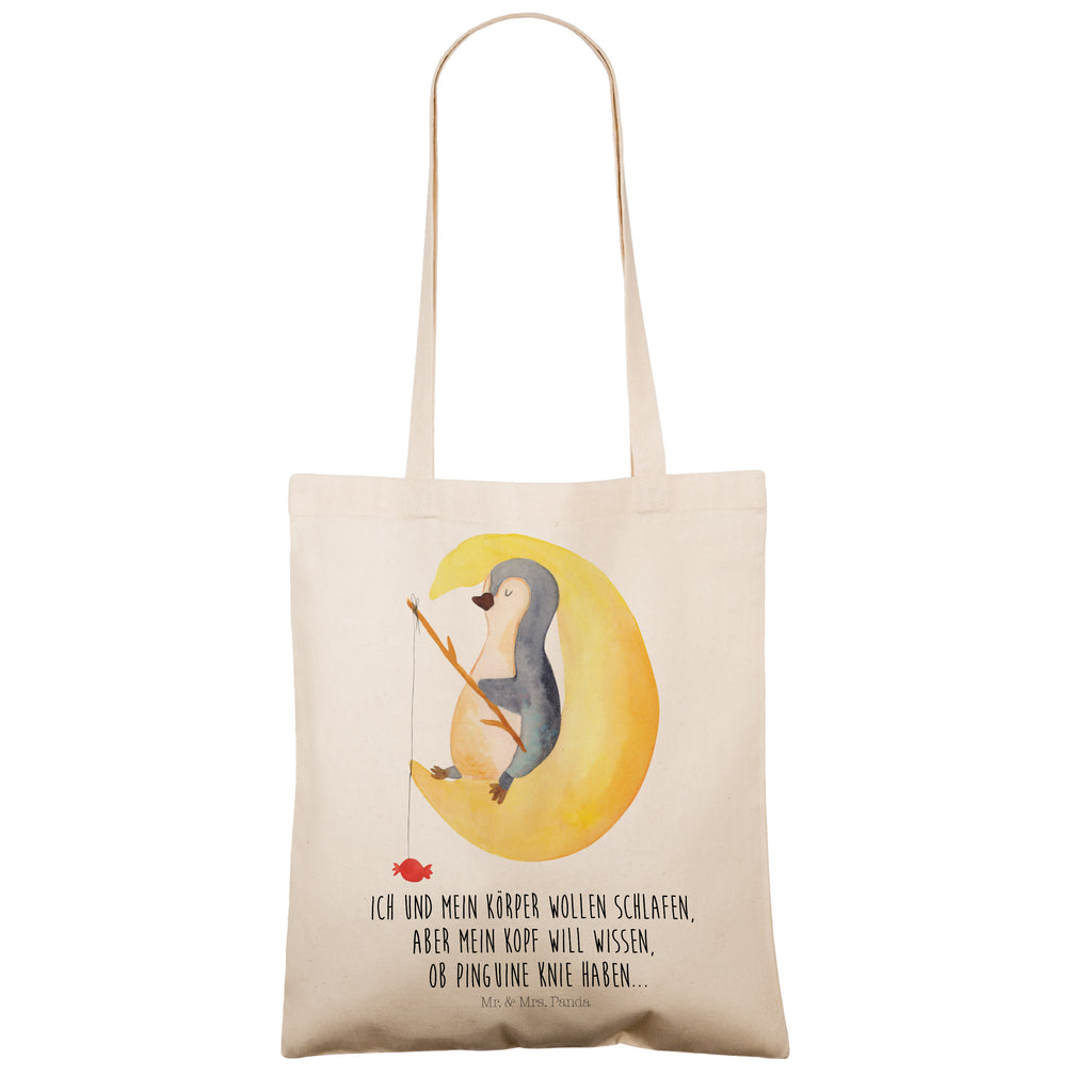 Tragetasche Pinguin Mond Beuteltasche, Beutel, Einkaufstasche, Jutebeutel, Stoffbeutel, Tasche, Shopper, Umhängetasche, Strandtasche, Schultertasche, Stofftasche, Tragetasche, Badetasche, Jutetasche, Einkaufstüte, Laptoptasche, Pinguin, Pinguine, Spruch, schlafen, Nachtruhe, Einschlafen, Schlafzimmer, Schlafstörungen, Gästezimmer