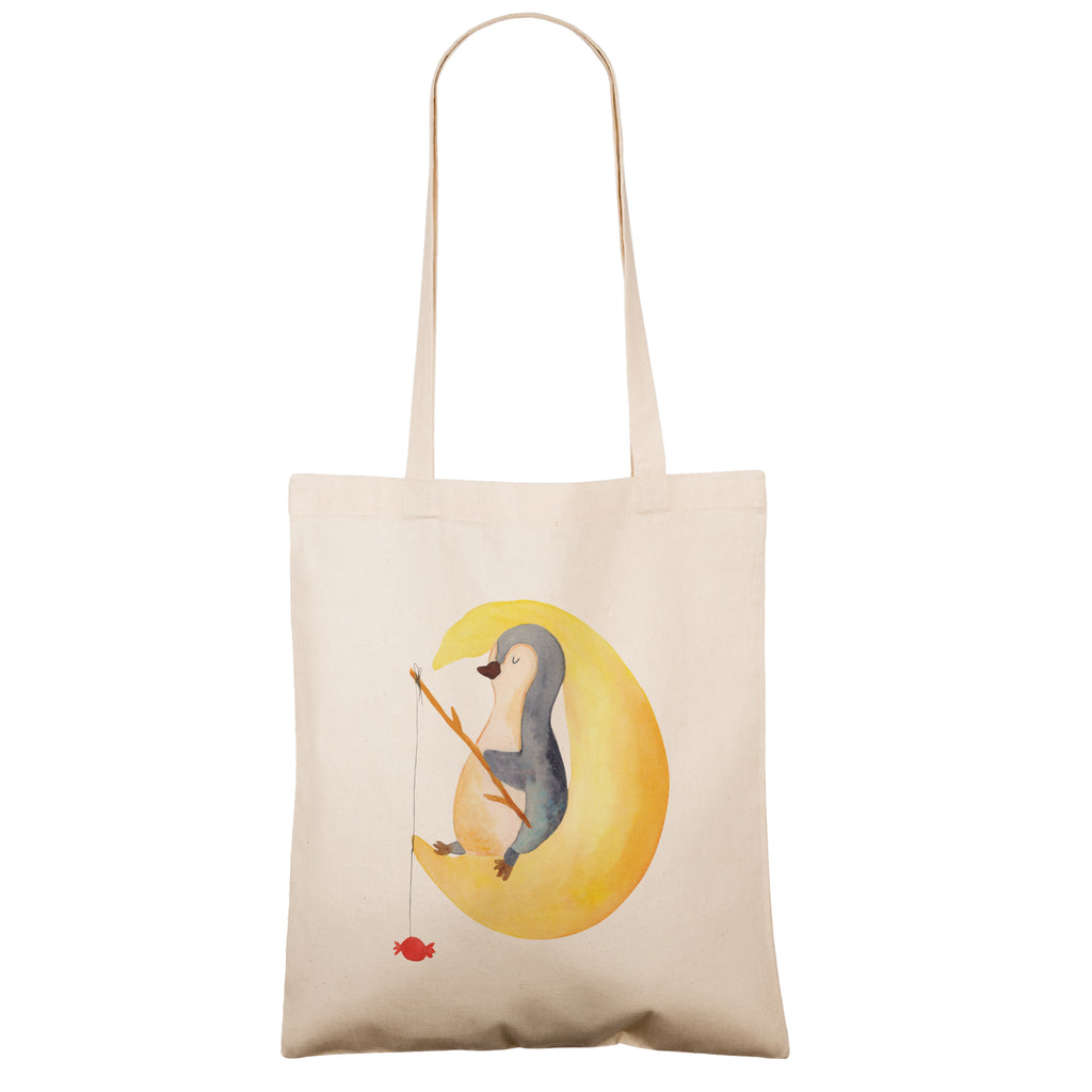 Tragetasche Pinguin Mond Beuteltasche, Beutel, Einkaufstasche, Jutebeutel, Stoffbeutel, Tasche, Shopper, Umhängetasche, Strandtasche, Schultertasche, Stofftasche, Tragetasche, Badetasche, Jutetasche, Einkaufstüte, Laptoptasche, Pinguin, Pinguine, Spruch, schlafen, Nachtruhe, Einschlafen, Schlafzimmer, Schlafstörungen, Gästezimmer