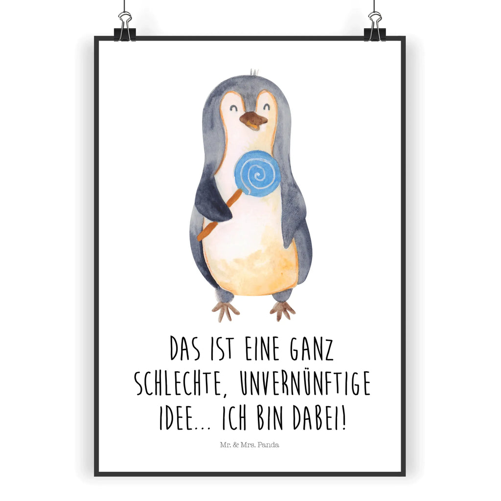 Poster Pinguin Lolli Poster, Wandposter, Bild, Wanddeko, Küchenposter, Kinderposter, Wanddeko Bild, Raumdekoration, Wanddekoration, Handgemaltes Poster, Mr. & Mrs. Panda Poster, Designposter, Kunstdruck, Posterdruck, Pinguin, Pinguine, Lolli, Süßigkeiten, Blödsinn, Spruch, Rebell, Gauner, Ganove, Rabauke