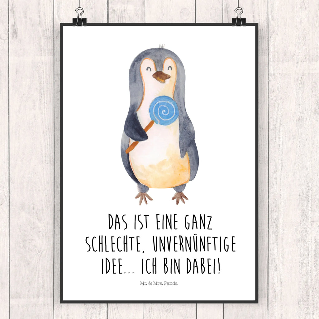 Poster Pinguin Lolli Poster, Wandposter, Bild, Wanddeko, Küchenposter, Kinderposter, Wanddeko Bild, Raumdekoration, Wanddekoration, Handgemaltes Poster, Mr. & Mrs. Panda Poster, Designposter, Kunstdruck, Posterdruck, Pinguin, Pinguine, Lolli, Süßigkeiten, Blödsinn, Spruch, Rebell, Gauner, Ganove, Rabauke