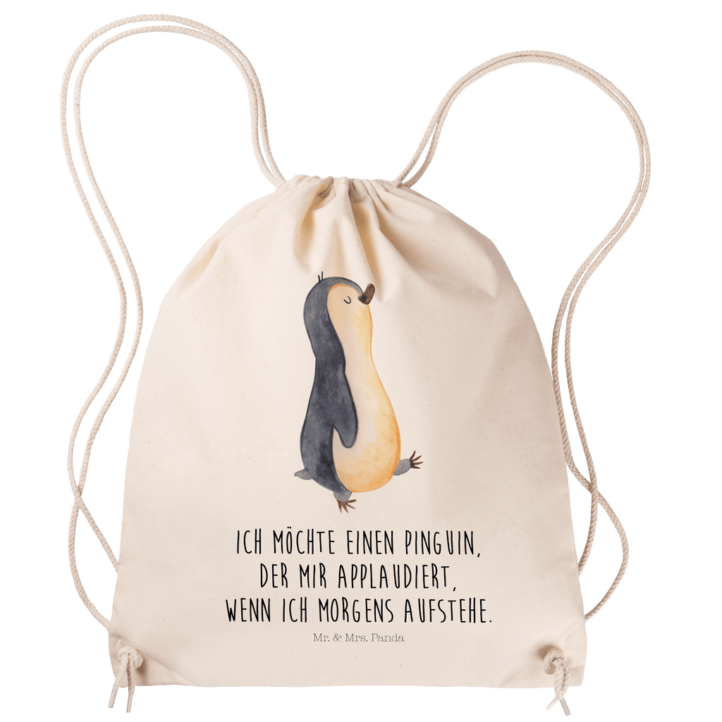 Sportbeutel Pinguin marschierend Sportbeutel, Turnbeutel, Beutel, Sporttasche, Tasche, Stoffbeutel, Sportbeutel Kinder, Pinguin, Pinguine, Frühaufsteher, Langschläfer, Bruder, Schwester, Familie