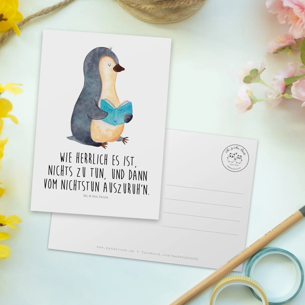 Postkarte Pinguin Buch Postkarte, Karte, Geschenkkarte, Grußkarte, Einladung, Ansichtskarte, Geburtstagskarte, Einladungskarte, Dankeskarte, Ansichtskarten, Einladung Geburtstag, Einladungskarten Geburtstag, Pinguin, Pinguine, Buch, Lesen, Bücherwurm, Nichtstun, Faulenzen, Ferien, Urlaub, Freizeit