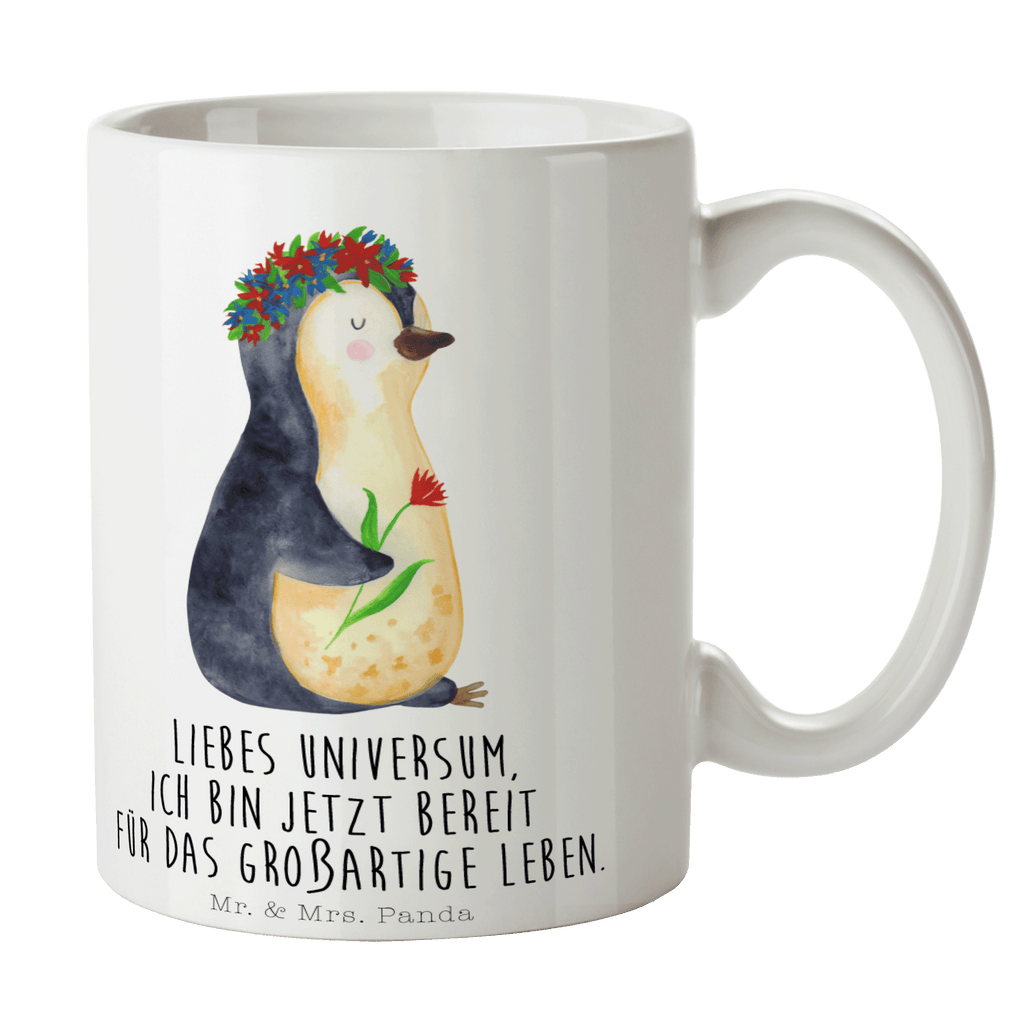 Tasse Pinguin Blumen Tasse, Kaffeetasse, Teetasse, Becher, Kaffeebecher, Teebecher, Keramiktasse, Porzellantasse, Büro Tasse, Geschenk Tasse, Tasse Sprüche, Tasse Motive, Kaffeetassen, Tasse bedrucken, Designer Tasse, Cappuccino Tassen, Schöne Teetassen, Pinguin, Pinguine, Blumenkranz, Universum, Leben, Wünsche, Ziele, Lebensziele, Motivation, Lebenslust, Liebeskummer, Geschenkidee