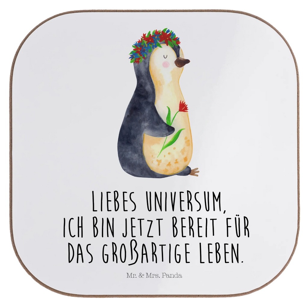 Quadratische Untersetzer Pinguin Blumenkranz Untersetzer, Bierdeckel, Glasuntersetzer, Untersetzer Gläser, Getränkeuntersetzer, Untersetzer aus Holz, Untersetzer für Gläser, Korkuntersetzer, Untersetzer Holz, Holzuntersetzer, Tassen Untersetzer, Untersetzer Design, Pinguin, Pinguine, Blumenkranz, Universum, Leben, Wünsche, Ziele, Lebensziele, Motivation, Lebenslust, Liebeskummer, Geschenkidee