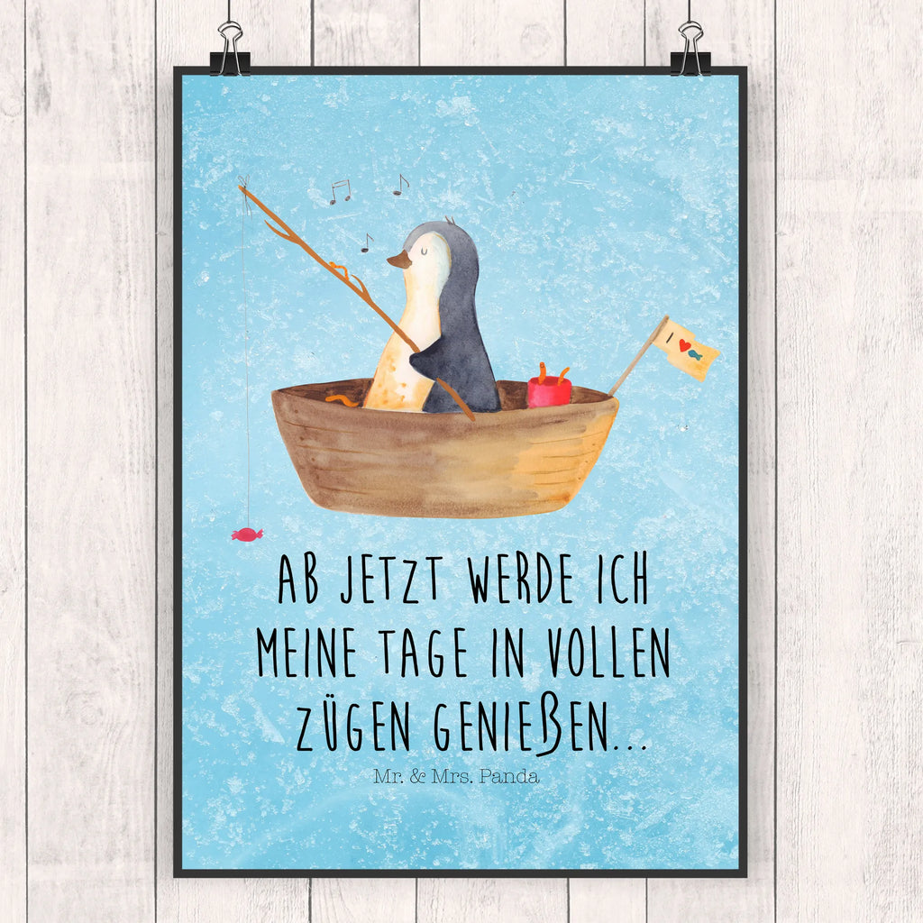 Poster Pinguin Angelboot Poster, Wandposter, Bild, Wanddeko, Küchenposter, Kinderposter, Wanddeko Bild, Raumdekoration, Wanddekoration, Handgemaltes Poster, Mr. & Mrs. Panda Poster, Designposter, Kunstdruck, Posterdruck, Pinguin, Pinguine, Angeln, Boot, Angelboot, Lebenslust, Leben, genießen, Motivation, Neustart, Neuanfang, Trennung, Scheidung, Geschenkidee Liebeskummer