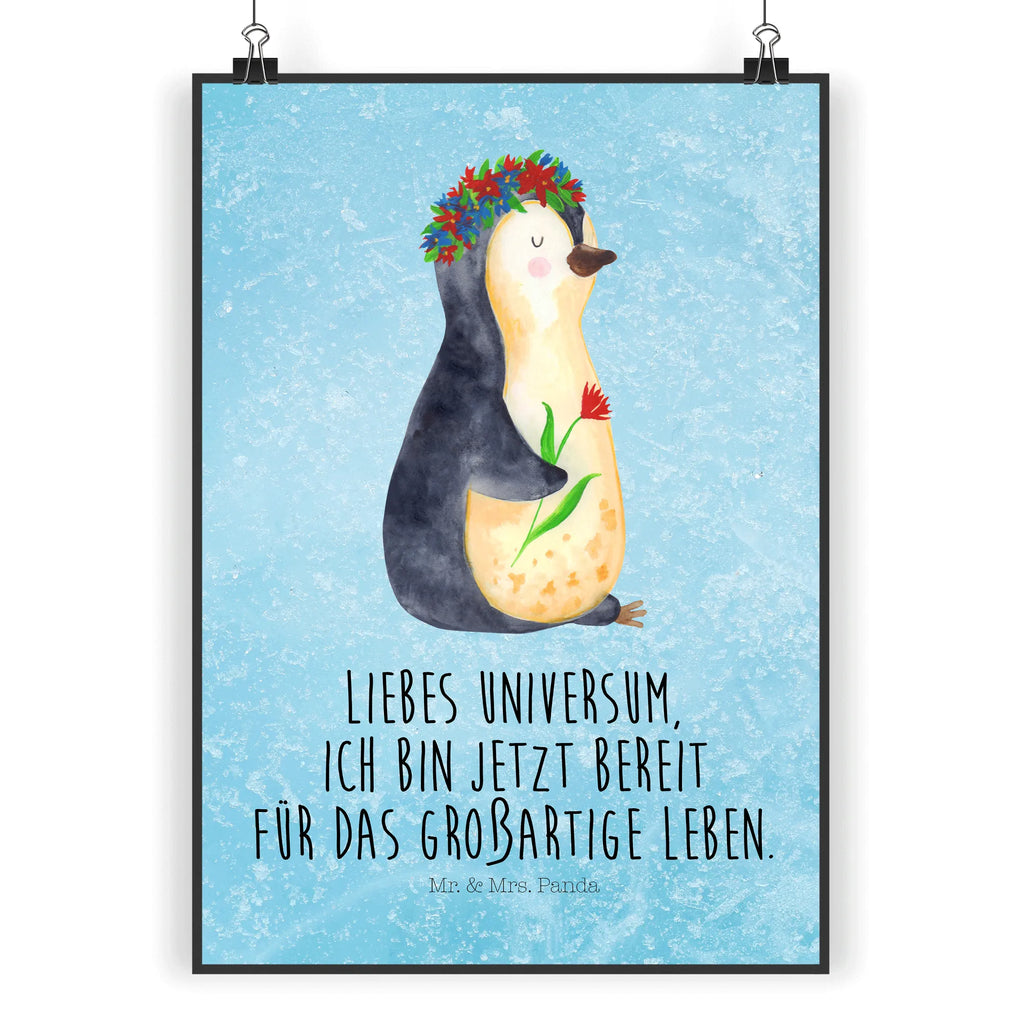 Poster Pinguin Blumen Poster, Wandposter, Bild, Wanddeko, Küchenposter, Kinderposter, Wanddeko Bild, Raumdekoration, Wanddekoration, Handgemaltes Poster, Mr. & Mrs. Panda Poster, Designposter, Kunstdruck, Posterdruck, Pinguin, Pinguine, Blumenkranz, Universum, Leben, Wünsche, Ziele, Lebensziele, Motivation, Lebenslust, Liebeskummer, Geschenkidee