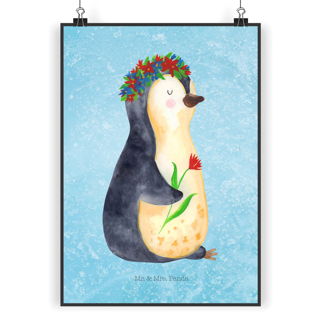 Poster Pinguin Blumen Poster, Wandposter, Bild, Wanddeko, Küchenposter, Kinderposter, Wanddeko Bild, Raumdekoration, Wanddekoration, Handgemaltes Poster, Mr. & Mrs. Panda Poster, Designposter, Kunstdruck, Posterdruck, Pinguin, Pinguine, Blumenkranz, Universum, Leben, Wünsche, Ziele, Lebensziele, Motivation, Lebenslust, Liebeskummer, Geschenkidee