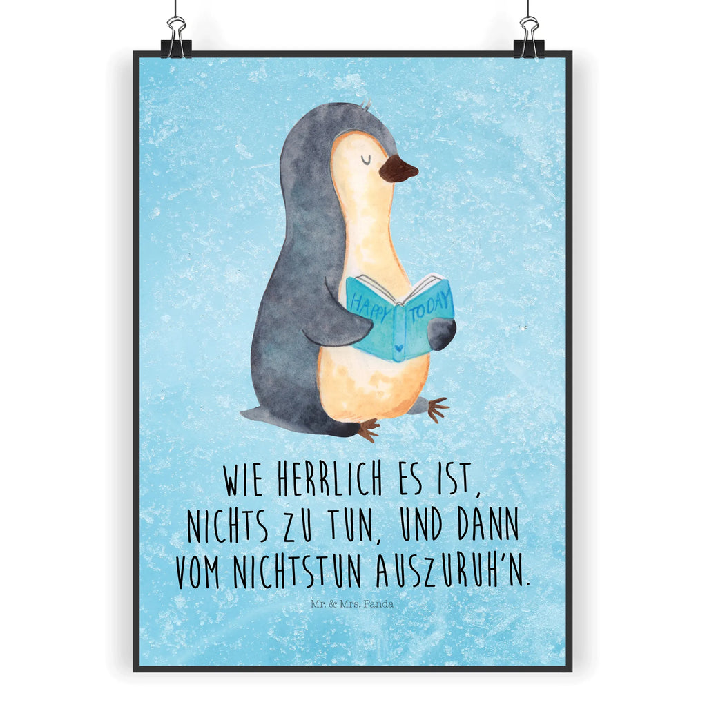 Poster Pinguin Buch Poster, Wandposter, Bild, Wanddeko, Küchenposter, Kinderposter, Wanddeko Bild, Raumdekoration, Wanddekoration, Handgemaltes Poster, Mr. & Mrs. Panda Poster, Designposter, Kunstdruck, Posterdruck, Pinguin, Pinguine, Buch, Lesen, Bücherwurm, Nichtstun, Faulenzen, Ferien, Urlaub, Freizeit