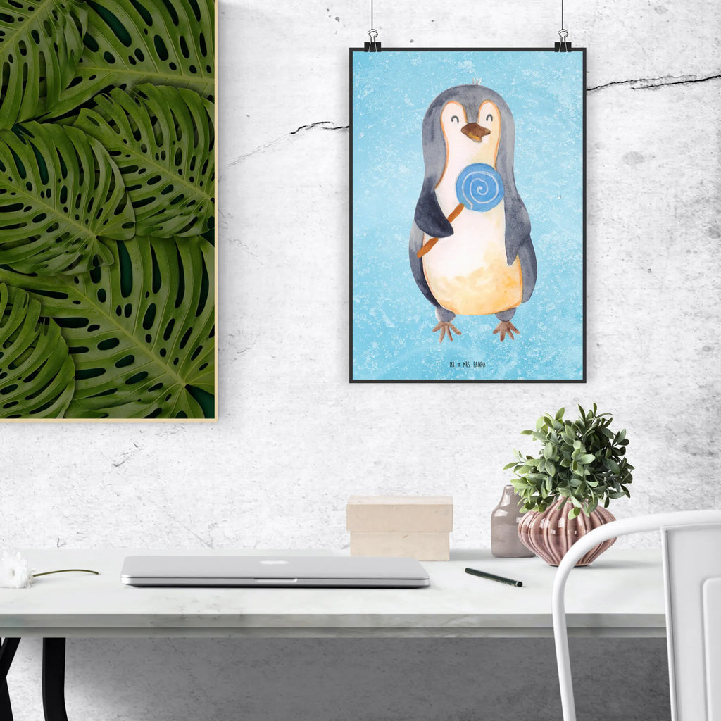 Poster Pinguin Lolli Poster, Wandposter, Bild, Wanddeko, Küchenposter, Kinderposter, Wanddeko Bild, Raumdekoration, Wanddekoration, Handgemaltes Poster, Mr. & Mrs. Panda Poster, Designposter, Kunstdruck, Posterdruck, Pinguin, Pinguine, Lolli, Süßigkeiten, Blödsinn, Spruch, Rebell, Gauner, Ganove, Rabauke