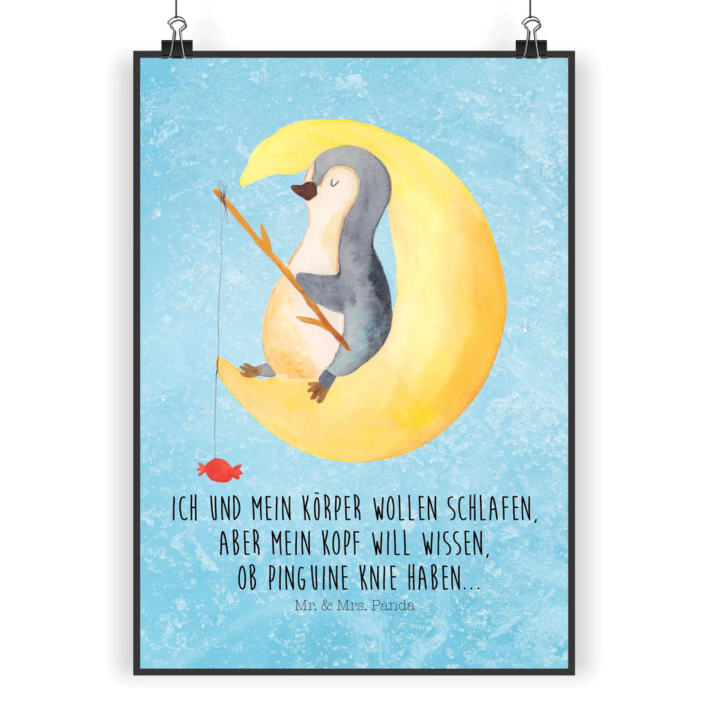 Poster Pinguin Mond Poster, Wandposter, Bild, Wanddeko, Küchenposter, Kinderposter, Wanddeko Bild, Raumdekoration, Wanddekoration, Handgemaltes Poster, Mr. & Mrs. Panda Poster, Designposter, Kunstdruck, Posterdruck, Pinguin, Pinguine, Spruch, schlafen, Nachtruhe, Einschlafen, Schlafzimmer, Schlafstörungen, Gästezimmer