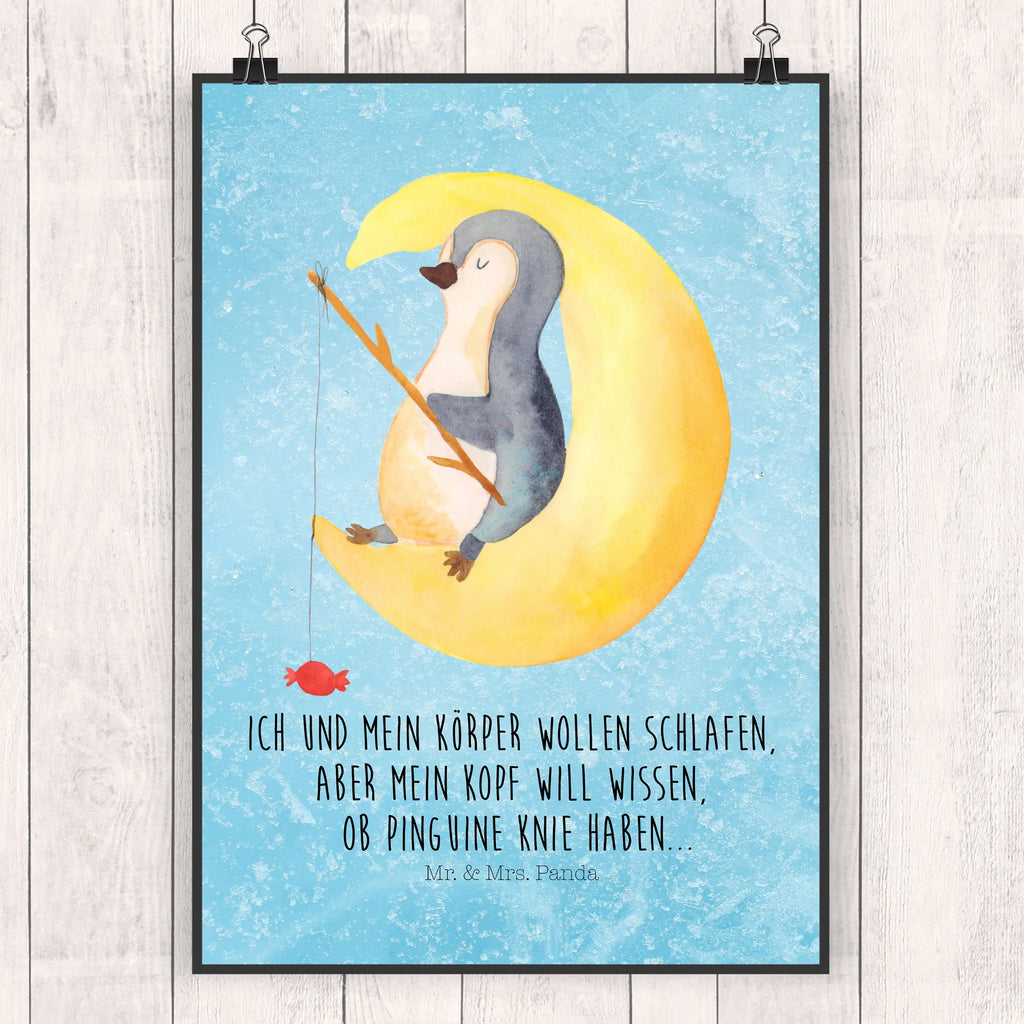 Poster Pinguin Mond Poster, Wandposter, Bild, Wanddeko, Küchenposter, Kinderposter, Wanddeko Bild, Raumdekoration, Wanddekoration, Handgemaltes Poster, Mr. & Mrs. Panda Poster, Designposter, Kunstdruck, Posterdruck, Pinguin, Pinguine, Spruch, schlafen, Nachtruhe, Einschlafen, Schlafzimmer, Schlafstörungen, Gästezimmer