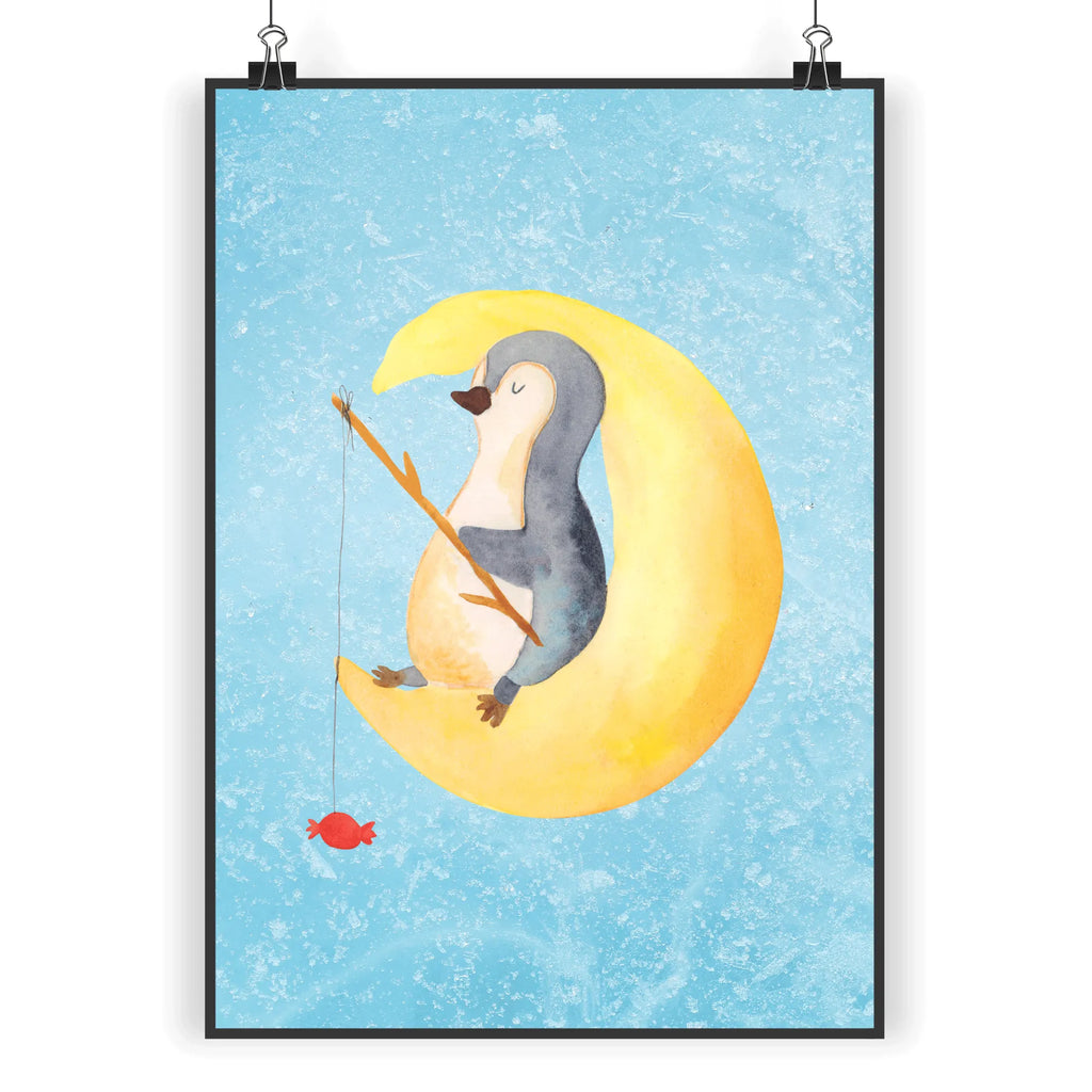 Poster Pinguin Mond Poster, Wandposter, Bild, Wanddeko, Küchenposter, Kinderposter, Wanddeko Bild, Raumdekoration, Wanddekoration, Handgemaltes Poster, Mr. & Mrs. Panda Poster, Designposter, Kunstdruck, Posterdruck, Pinguin, Pinguine, Spruch, schlafen, Nachtruhe, Einschlafen, Schlafzimmer, Schlafstörungen, Gästezimmer