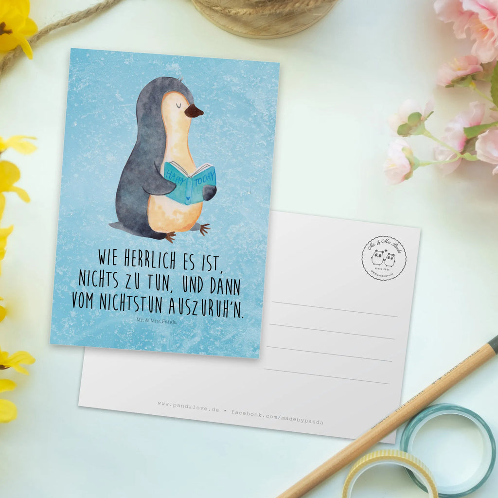 Postkarte Pinguin Buch Postkarte, Karte, Geschenkkarte, Grußkarte, Einladung, Ansichtskarte, Geburtstagskarte, Einladungskarte, Dankeskarte, Ansichtskarten, Einladung Geburtstag, Einladungskarten Geburtstag, Pinguin, Pinguine, Buch, Lesen, Bücherwurm, Nichtstun, Faulenzen, Ferien, Urlaub, Freizeit