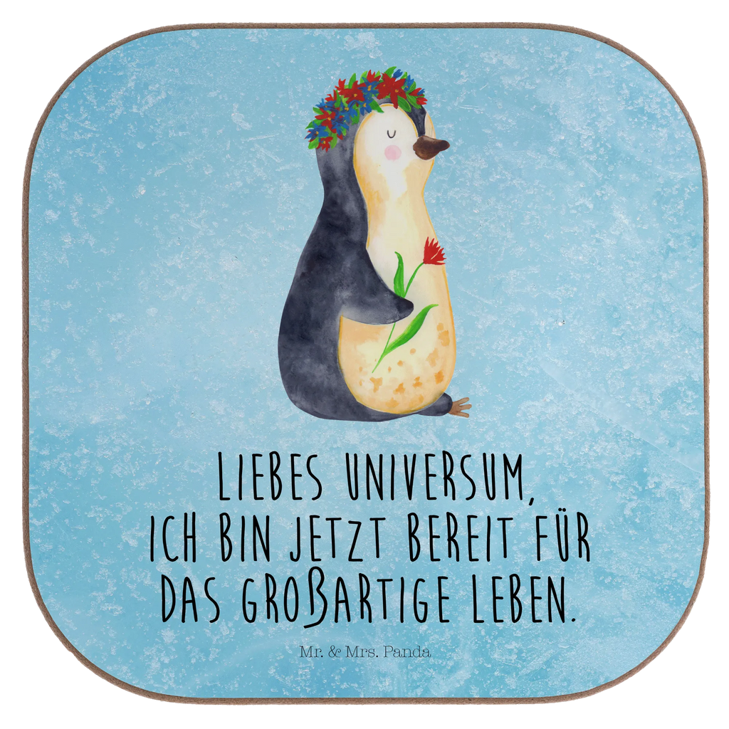 Quadratische Untersetzer Pinguin Blumenkranz Untersetzer, Bierdeckel, Glasuntersetzer, Untersetzer Gläser, Getränkeuntersetzer, Untersetzer aus Holz, Untersetzer für Gläser, Korkuntersetzer, Untersetzer Holz, Holzuntersetzer, Tassen Untersetzer, Untersetzer Design, Pinguin, Pinguine, Blumenkranz, Universum, Leben, Wünsche, Ziele, Lebensziele, Motivation, Lebenslust, Liebeskummer, Geschenkidee