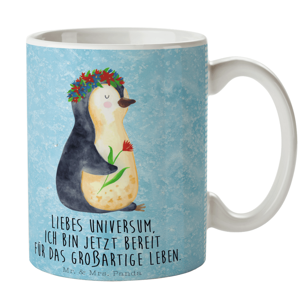 Tasse Pinguin Blumen Tasse, Kaffeetasse, Teetasse, Becher, Kaffeebecher, Teebecher, Keramiktasse, Porzellantasse, Büro Tasse, Geschenk Tasse, Tasse Sprüche, Tasse Motive, Kaffeetassen, Tasse bedrucken, Designer Tasse, Cappuccino Tassen, Schöne Teetassen, Pinguin, Pinguine, Blumenkranz, Universum, Leben, Wünsche, Ziele, Lebensziele, Motivation, Lebenslust, Liebeskummer, Geschenkidee