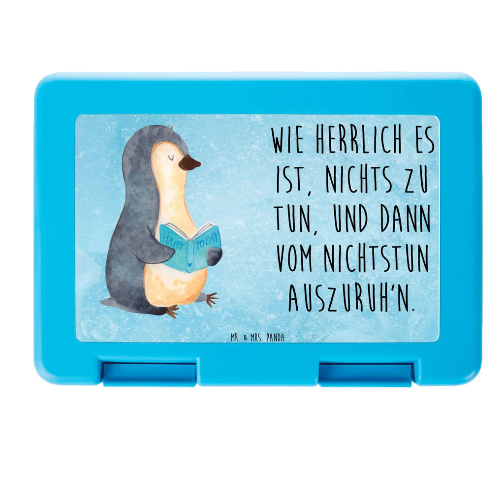 Brotdose Pinguin Buch Brotbox, Snackbox, Lunch box, Butterbrotdose, Brotzeitbox, Pinguin, Pinguine, Buch, Lesen, Bücherwurm, Nichtstun, Faulenzen, Ferien, Urlaub, Freizeit