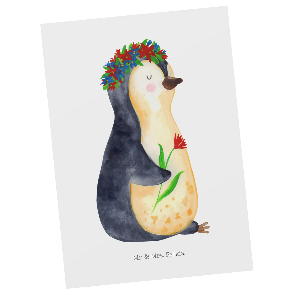 Postkarte Pinguin Blumen Postkarte, Karte, Geschenkkarte, Grußkarte, Einladung, Ansichtskarte, Geburtstagskarte, Einladungskarte, Dankeskarte, Ansichtskarten, Einladung Geburtstag, Einladungskarten Geburtstag, Pinguin, Pinguine, Blumenkranz, Universum, Leben, Wünsche, Ziele, Lebensziele, Motivation, Lebenslust, Liebeskummer, Geschenkidee