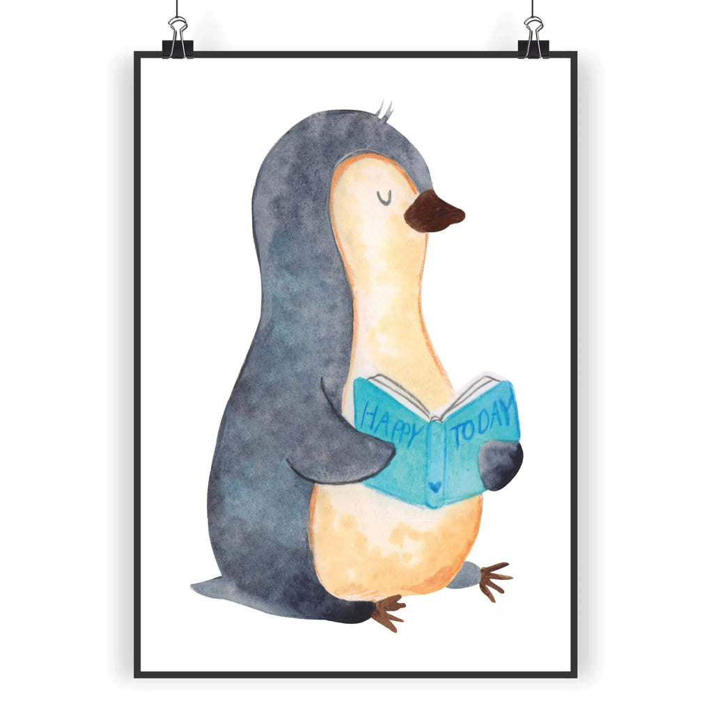 Poster Pinguin Buch Poster, Wandposter, Bild, Wanddeko, Küchenposter, Kinderposter, Wanddeko Bild, Raumdekoration, Wanddekoration, Handgemaltes Poster, Mr. & Mrs. Panda Poster, Designposter, Kunstdruck, Posterdruck, Pinguin, Pinguine, Buch, Lesen, Bücherwurm, Nichtstun, Faulenzen, Ferien, Urlaub, Freizeit