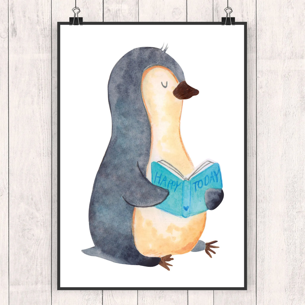 Poster Pinguin Buch Poster, Wandposter, Bild, Wanddeko, Küchenposter, Kinderposter, Wanddeko Bild, Raumdekoration, Wanddekoration, Handgemaltes Poster, Mr. & Mrs. Panda Poster, Designposter, Kunstdruck, Posterdruck, Pinguin, Pinguine, Buch, Lesen, Bücherwurm, Nichtstun, Faulenzen, Ferien, Urlaub, Freizeit