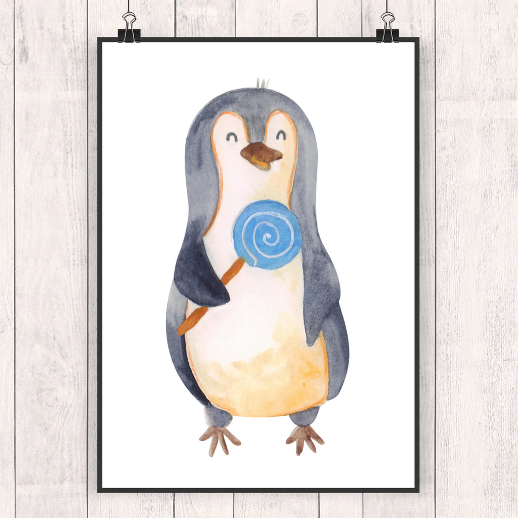 Poster Pinguin Lolli Poster, Wandposter, Bild, Wanddeko, Küchenposter, Kinderposter, Wanddeko Bild, Raumdekoration, Wanddekoration, Handgemaltes Poster, Mr. & Mrs. Panda Poster, Designposter, Kunstdruck, Posterdruck, Pinguin, Pinguine, Lolli, Süßigkeiten, Blödsinn, Spruch, Rebell, Gauner, Ganove, Rabauke