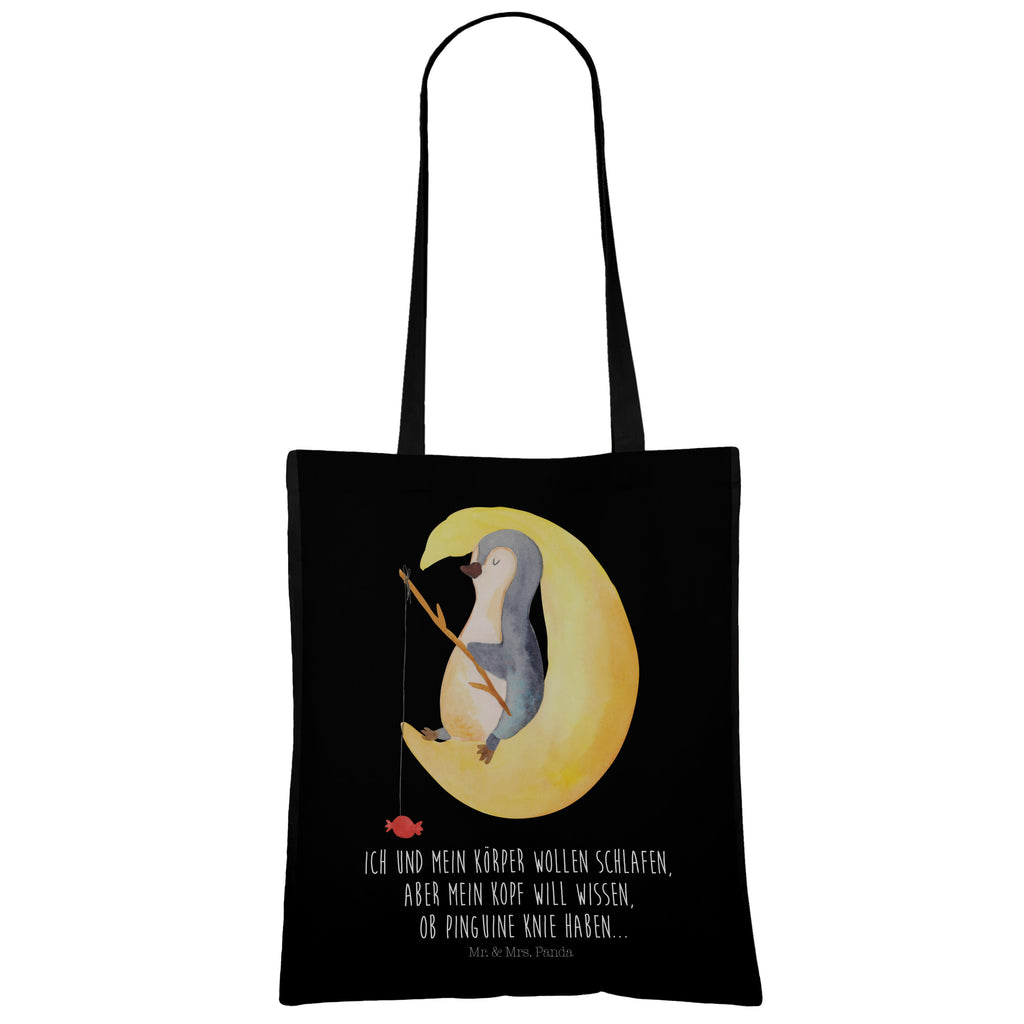 Tragetasche Pinguin Mond Beuteltasche, Beutel, Einkaufstasche, Jutebeutel, Stoffbeutel, Tasche, Shopper, Umhängetasche, Strandtasche, Schultertasche, Stofftasche, Tragetasche, Badetasche, Jutetasche, Einkaufstüte, Laptoptasche, Pinguin, Pinguine, Spruch, schlafen, Nachtruhe, Einschlafen, Schlafzimmer, Schlafstörungen, Gästezimmer