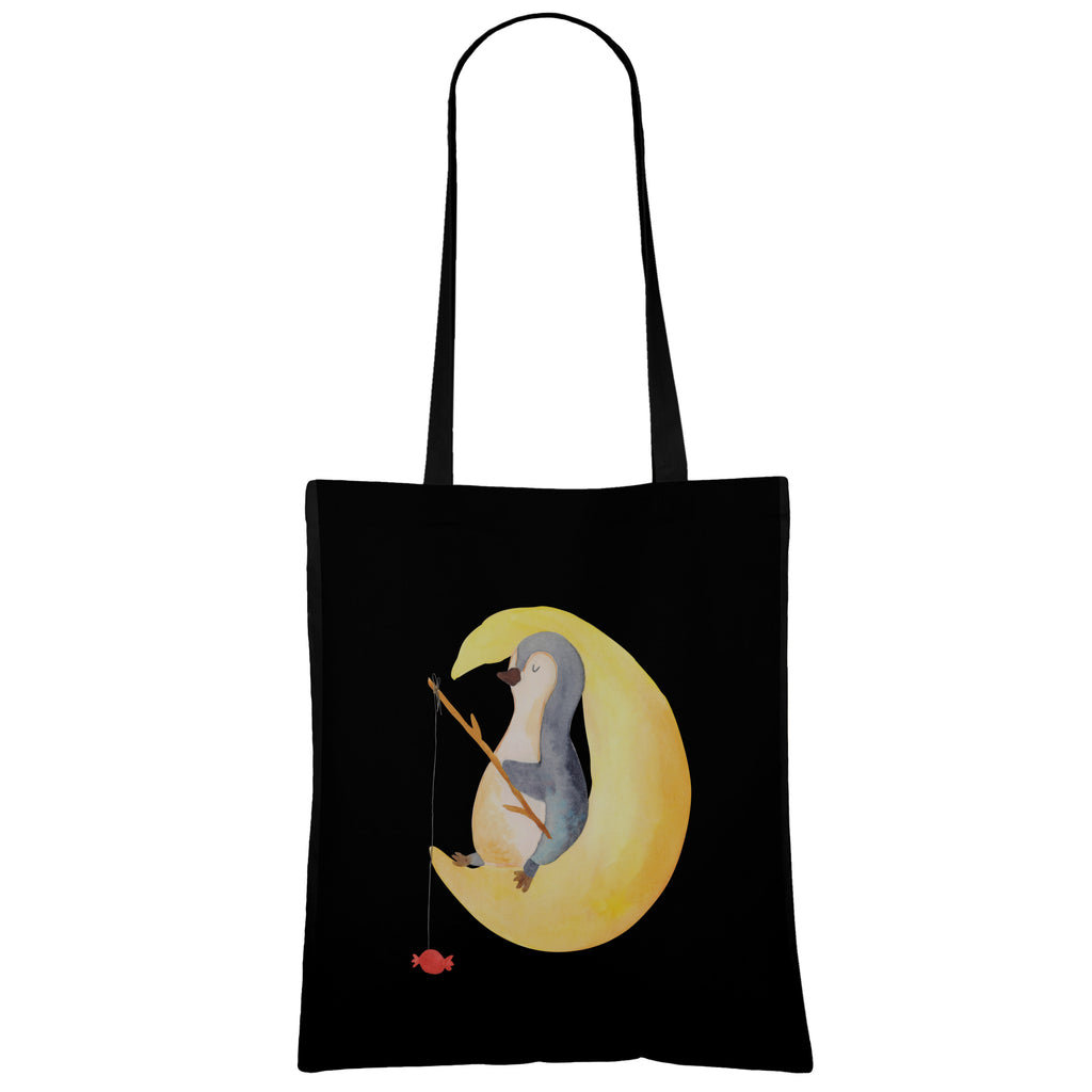 Tragetasche Pinguin Mond Beuteltasche, Beutel, Einkaufstasche, Jutebeutel, Stoffbeutel, Tasche, Shopper, Umhängetasche, Strandtasche, Schultertasche, Stofftasche, Tragetasche, Badetasche, Jutetasche, Einkaufstüte, Laptoptasche, Pinguin, Pinguine, Spruch, schlafen, Nachtruhe, Einschlafen, Schlafzimmer, Schlafstörungen, Gästezimmer