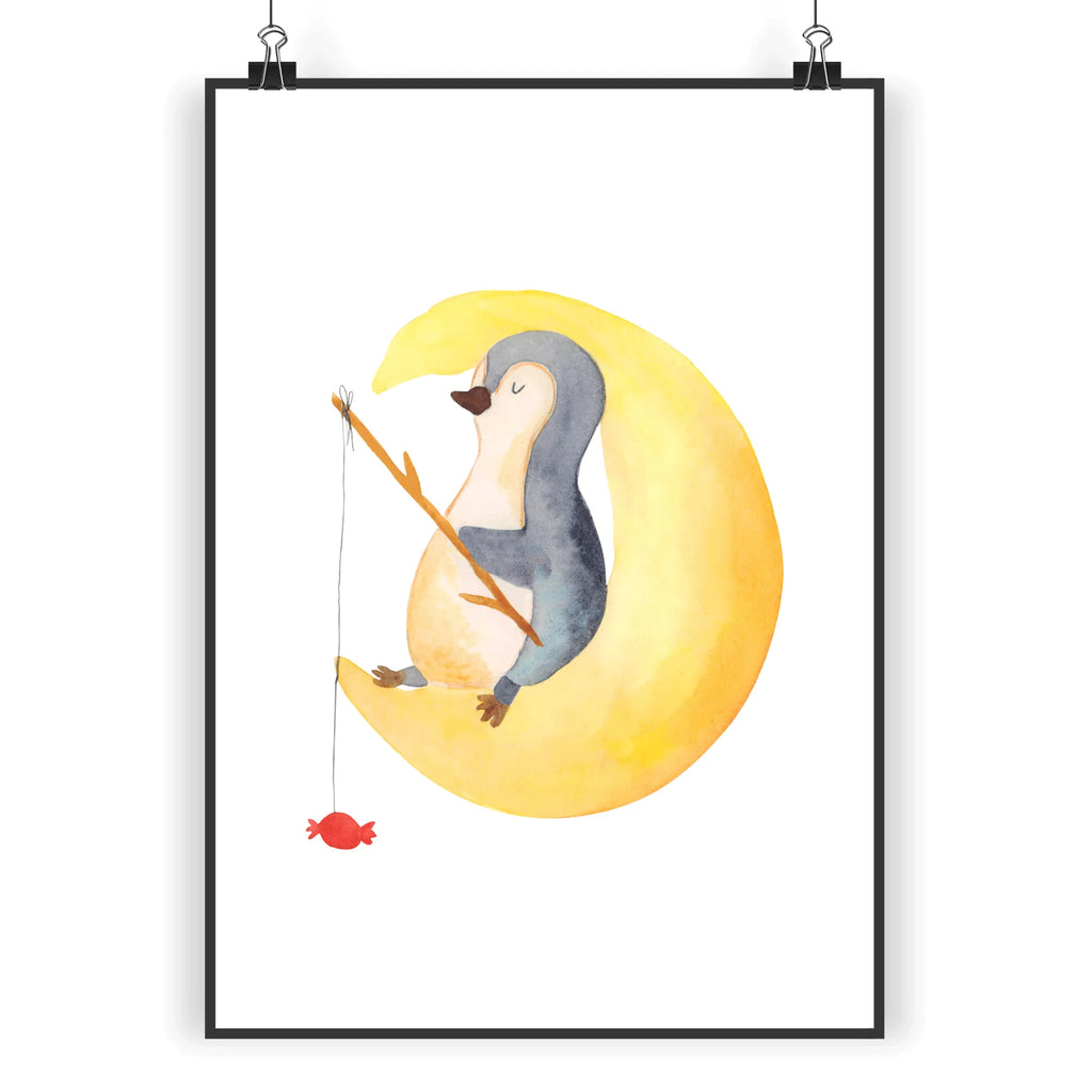 Poster Pinguin Mond Poster, Wandposter, Bild, Wanddeko, Küchenposter, Kinderposter, Wanddeko Bild, Raumdekoration, Wanddekoration, Handgemaltes Poster, Mr. & Mrs. Panda Poster, Designposter, Kunstdruck, Posterdruck, Pinguin, Pinguine, Spruch, schlafen, Nachtruhe, Einschlafen, Schlafzimmer, Schlafstörungen, Gästezimmer