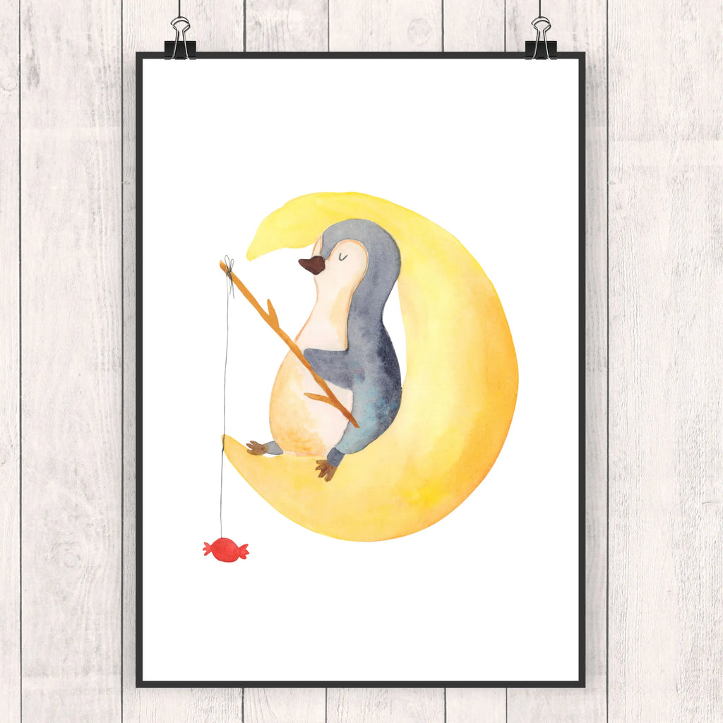 Poster Pinguin Mond Poster, Wandposter, Bild, Wanddeko, Küchenposter, Kinderposter, Wanddeko Bild, Raumdekoration, Wanddekoration, Handgemaltes Poster, Mr. & Mrs. Panda Poster, Designposter, Kunstdruck, Posterdruck, Pinguin, Pinguine, Spruch, schlafen, Nachtruhe, Einschlafen, Schlafzimmer, Schlafstörungen, Gästezimmer