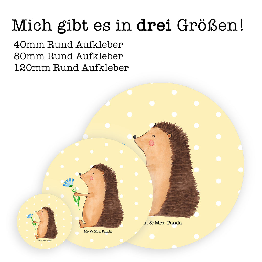 Rund Aufkleber Igel mit Blume Sticker, Aufkleber, Etikett, Tiermotive, Gute Laune, lustige Sprüche, Tiere, Igel, Gute Besserung, Genesungswünsche, Krankheit, Krankenhaus, krank, Besuch