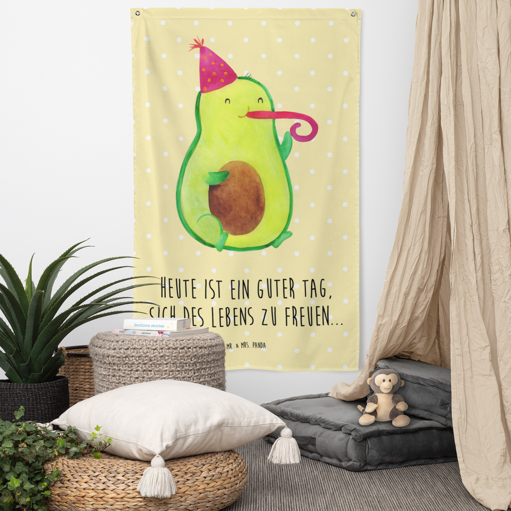 Wandteppich Avocado Partyhupe Wandbehang, Dekoration, Boho, Wandteppich, Wandtuch, Wanddeko, Tapisserie, Tapestry, Wandbild, Textil-Kunst, Schmuck-Wandbehang, Wand Deko, Kinderzimmer, Kinderzimmer Wand, Kinderzimmer Deko, Kinderzimmer Wanddeko, Avocado, Veggie, Vegan, Gesund, Party, Feierlichkeit, Feier, Fete, Geburtstag, Gute Laune, Tröte