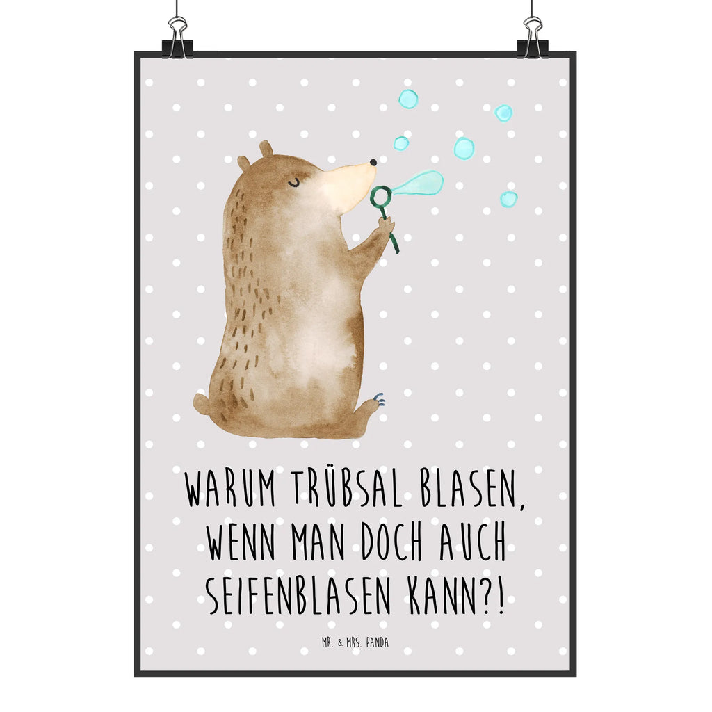 Poster Bär Seifenblasen Poster, Wandposter, Bild, Wanddeko, Küchenposter, Kinderposter, Wanddeko Bild, Raumdekoration, Wanddekoration, Handgemaltes Poster, Mr. & Mrs. Panda Poster, Designposter, Kunstdruck, Posterdruck, Bär, Teddy, Teddybär, Seifenblasen Bär Lustig Sein Glücklich Traurig Happy