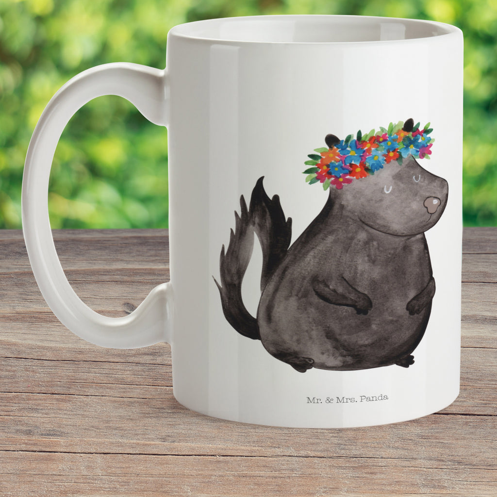 Kindertasse Stinktier Blumenmaedchen Kindertasse, Kinder Tasse, Kunststoff Tasse, Kindergarten Tasse, Trinkbecher, Camping Becher, Kaffeetasse, Kunststoffbecher, Kindergartenbecher, Outdoorgeschirr, Kunststoffgeschirr, Reisebecher, Reisetasse, Kinderbecher, Bruchfeste Tasse, Bruchsichere Tasse, Plastik Tasse, Plastiktasse, Stinktier, Skunk, Wildtier, Raubtier, Stinker, Stinki, Yoga, Namaste, Lebe, Liebe, Lache