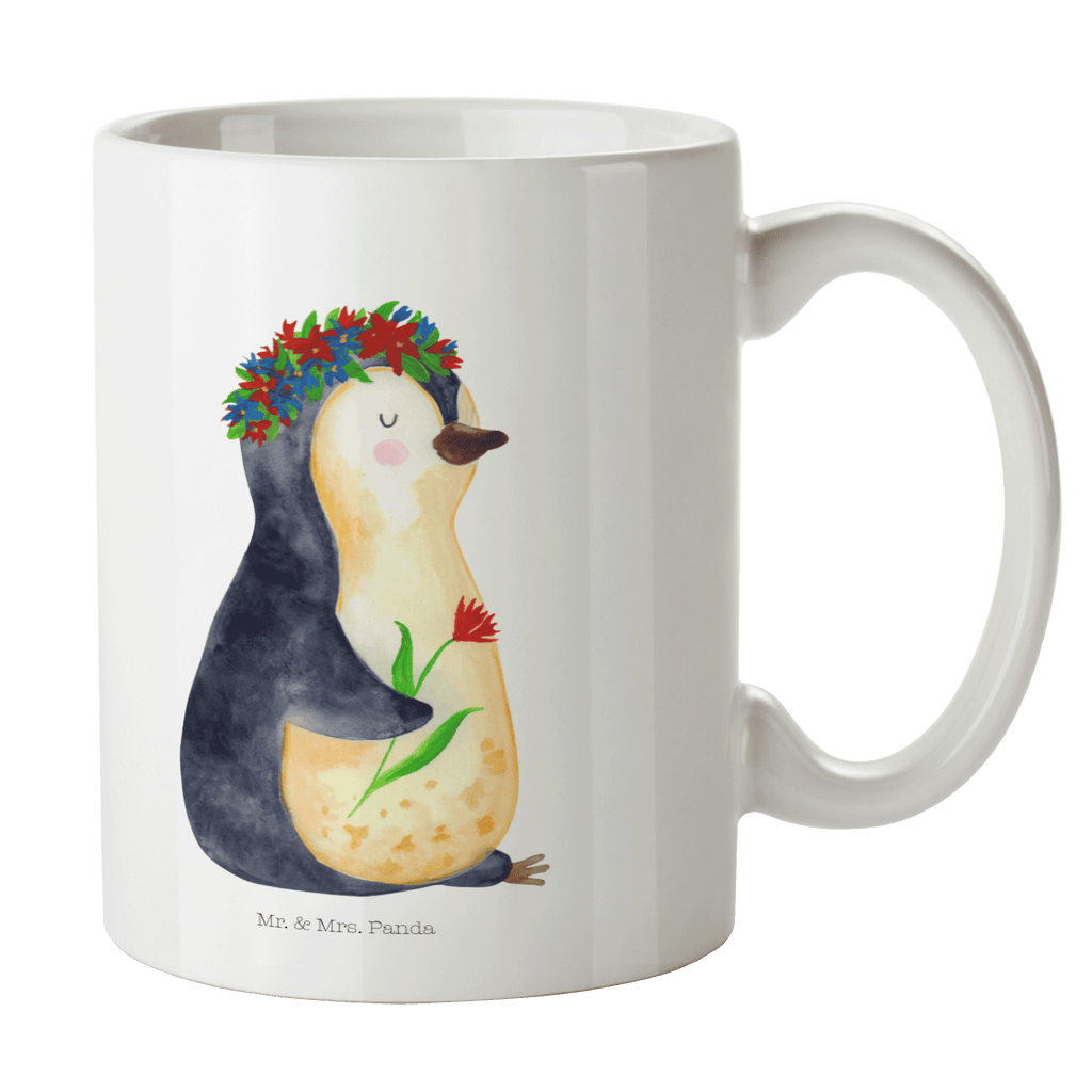 Tasse Pinguin Blumen Tasse, Kaffeetasse, Teetasse, Becher, Kaffeebecher, Teebecher, Keramiktasse, Porzellantasse, Büro Tasse, Geschenk Tasse, Tasse Sprüche, Tasse Motive, Kaffeetassen, Tasse bedrucken, Designer Tasse, Cappuccino Tassen, Schöne Teetassen, Pinguin, Pinguine, Blumenkranz, Universum, Leben, Wünsche, Ziele, Lebensziele, Motivation, Lebenslust, Liebeskummer, Geschenkidee