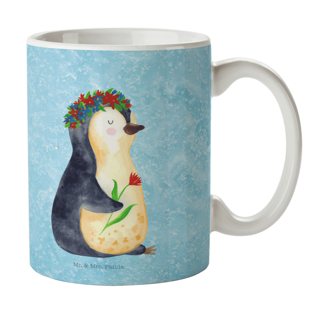 Tasse Pinguin Blumen Tasse, Kaffeetasse, Teetasse, Becher, Kaffeebecher, Teebecher, Keramiktasse, Porzellantasse, Büro Tasse, Geschenk Tasse, Tasse Sprüche, Tasse Motive, Kaffeetassen, Tasse bedrucken, Designer Tasse, Cappuccino Tassen, Schöne Teetassen, Pinguin, Pinguine, Blumenkranz, Universum, Leben, Wünsche, Ziele, Lebensziele, Motivation, Lebenslust, Liebeskummer, Geschenkidee