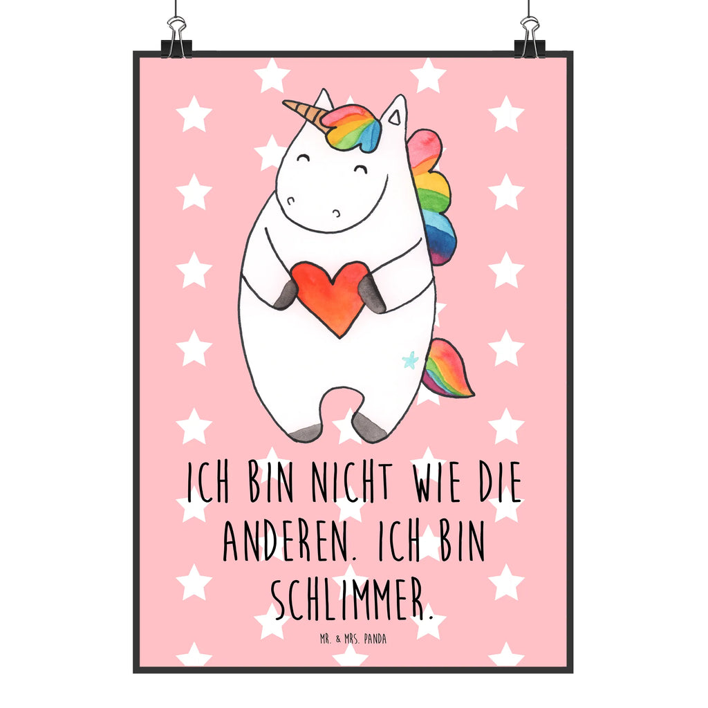 Poster Einhorn Herz Poster, Wandposter, Bild, Wanddeko, Küchenposter, Kinderposter, Wanddeko Bild, Raumdekoration, Wanddekoration, Handgemaltes Poster, Mr. & Mrs. Panda Poster, Designposter, Kunstdruck, Posterdruck, Einhorn, Einhörner, Einhorn Deko, Pegasus, Unicorn, Herz, schlimm, böse, witzig, lustig, Freundin, anders, bunt