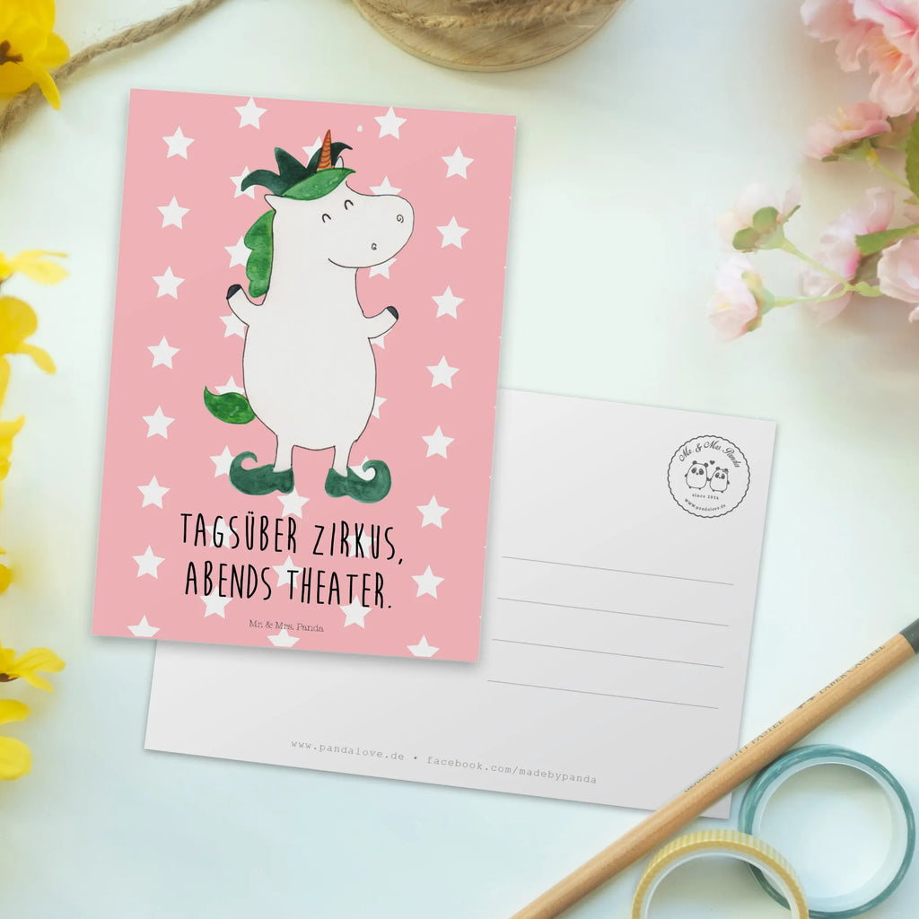 Postkarte Einhorn Joker Postkarte, Karte, Geschenkkarte, Grußkarte, Einladung, Ansichtskarte, Geburtstagskarte, Einladungskarte, Dankeskarte, Ansichtskarten, Einladung Geburtstag, Einladungskarten Geburtstag, Einhorn, Einhörner, Einhorn Deko, Pegasus, Unicorn, Hofnarr, Kasper, Gaukler, Mittelalter