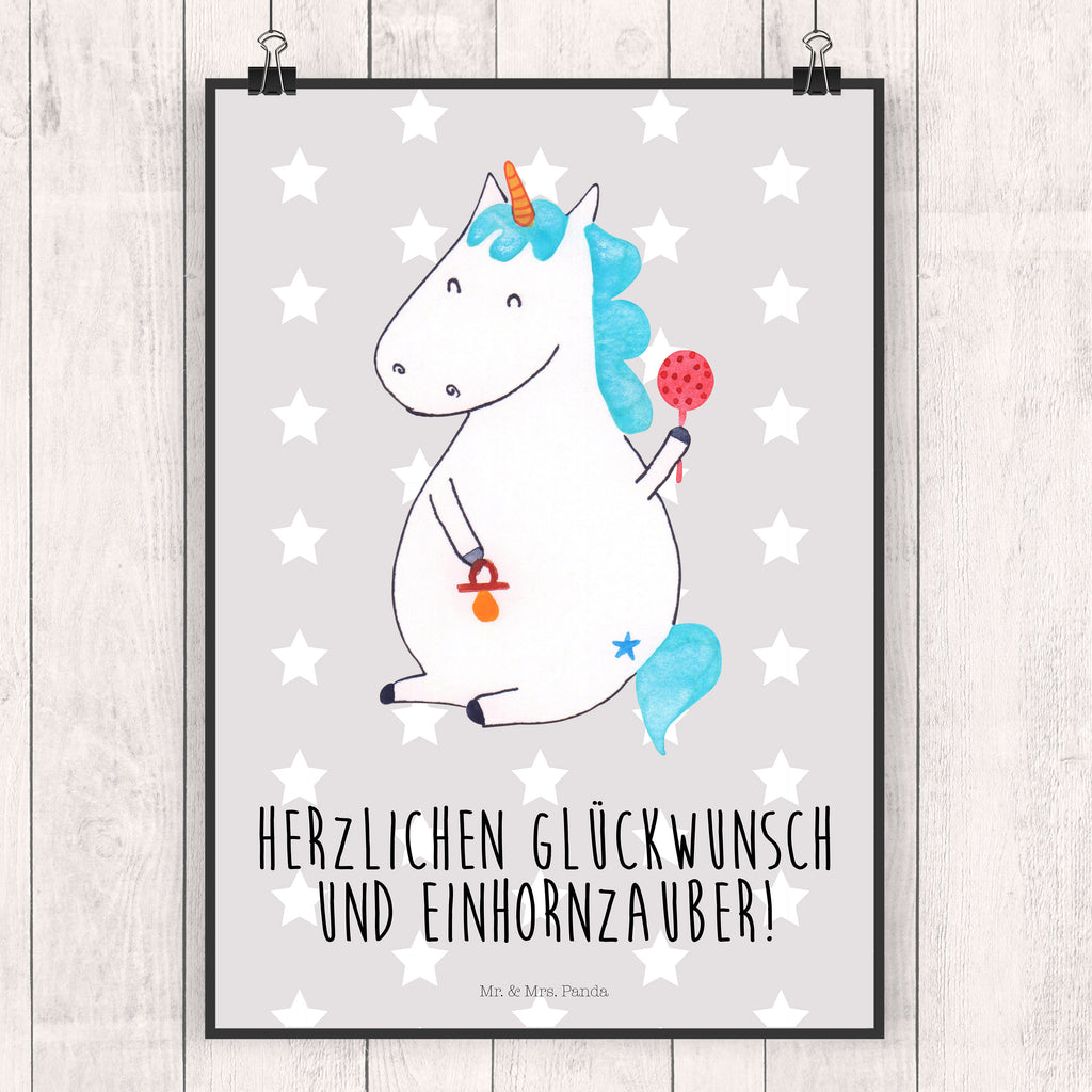 Poster Einhorn Baby Poster, Wandposter, Bild, Wanddeko, Küchenposter, Kinderposter, Wanddeko Bild, Raumdekoration, Wanddekoration, Handgemaltes Poster, Mr. & Mrs. Panda Poster, Designposter, Kunstdruck, Posterdruck, Einhorn, Einhörner, Einhorn Deko, Pegasus, Unicorn, Mutter, Geburt, Geburtstag, erstes Kind, Baby, Babyglück, Nachwuchs, Eltern, Party, Kind, Schnuller