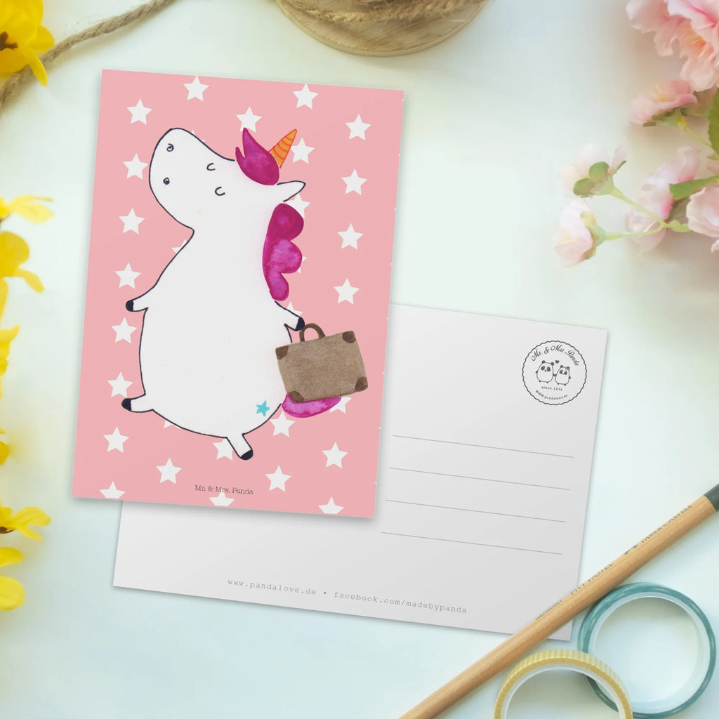 Postkarte Einhorn Koffer Postkarte, Karte, Geschenkkarte, Grußkarte, Einladung, Ansichtskarte, Geburtstagskarte, Einladungskarte, Dankeskarte, Ansichtskarten, Einladung Geburtstag, Einladungskarten Geburtstag, Einhorn, Einhörner, Einhorn Deko, Pegasus, Unicorn, unicorn, Koffer, Verreisen, Reise, Gepäck, Abenteuer, Erwachsen, Kind, albern, Spaß, lustig, witzig