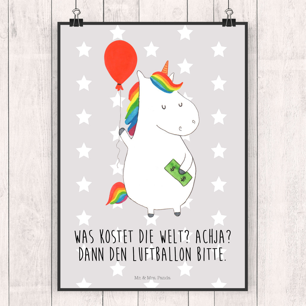 Poster Einhorn Luftballon Poster, Wandposter, Bild, Wanddeko, Küchenposter, Kinderposter, Wanddeko Bild, Raumdekoration, Wanddekoration, Handgemaltes Poster, Mr. & Mrs. Panda Poster, Designposter, Kunstdruck, Posterdruck, Einhorn, Einhörner, Einhorn Deko, Pegasus, Unicorn, Luftballon, Geld, Lebenslust, Freude, Geschenk, Freundin