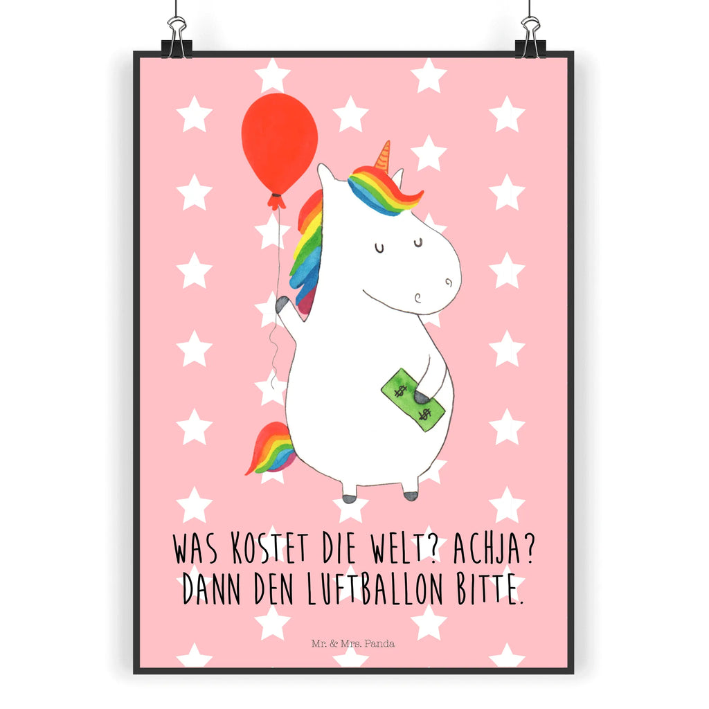 Poster Einhorn Luftballon Poster, Wandposter, Bild, Wanddeko, Küchenposter, Kinderposter, Wanddeko Bild, Raumdekoration, Wanddekoration, Handgemaltes Poster, Mr. & Mrs. Panda Poster, Designposter, Kunstdruck, Posterdruck, Einhorn, Einhörner, Einhorn Deko, Pegasus, Unicorn, Luftballon, Geld, Lebenslust, Freude, Geschenk, Freundin