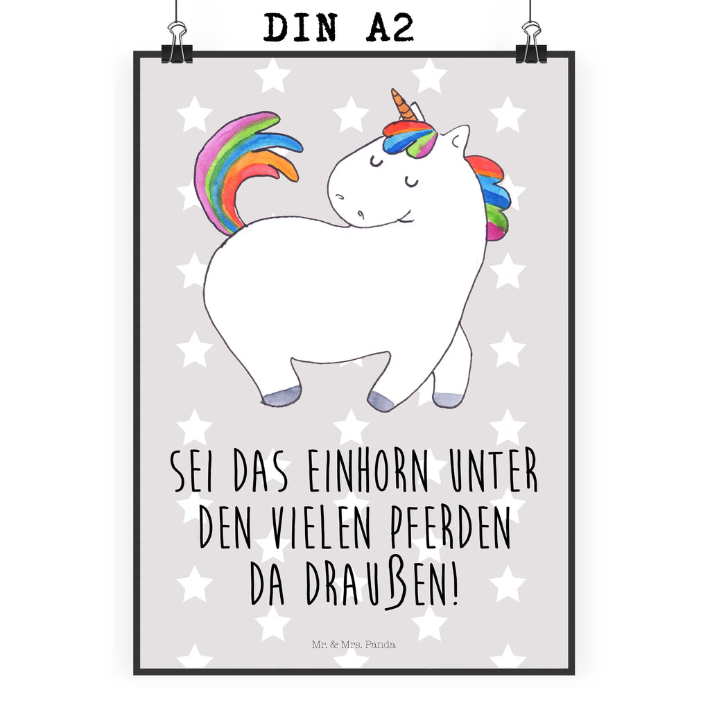 Poster Einhorn Stolzieren Poster, Wandposter, Bild, Wanddeko, Küchenposter, Kinderposter, Wanddeko Bild, Raumdekoration, Wanddekoration, Handgemaltes Poster, Mr. & Mrs. Panda Poster, Designposter, Kunstdruck, Posterdruck, Einhorn, Einhörner, Einhorn Deko, Pegasus, Unicorn, stolz, anders, bunt, Pferd, Reiter, Reiten, Freundin, Geschenk