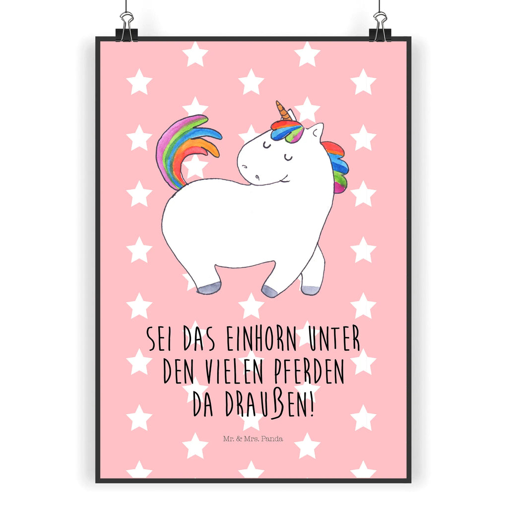 Poster Einhorn Stolzieren Poster, Wandposter, Bild, Wanddeko, Küchenposter, Kinderposter, Wanddeko Bild, Raumdekoration, Wanddekoration, Handgemaltes Poster, Mr. & Mrs. Panda Poster, Designposter, Kunstdruck, Posterdruck, Einhorn, Einhörner, Einhorn Deko, Unicorn, stolz, anders, bunt, Pferd, Reiter, Reiten, Freundin, Geschenk