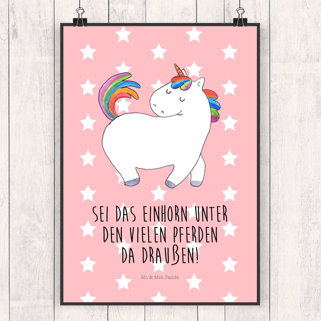 Poster Einhorn Stolzieren Poster, Wandposter, Bild, Wanddeko, Küchenposter, Kinderposter, Wanddeko Bild, Raumdekoration, Wanddekoration, Handgemaltes Poster, Mr. & Mrs. Panda Poster, Designposter, Kunstdruck, Posterdruck, Einhorn, Einhörner, Einhorn Deko, Unicorn, stolz, anders, bunt, Pferd, Reiter, Reiten, Freundin, Geschenk