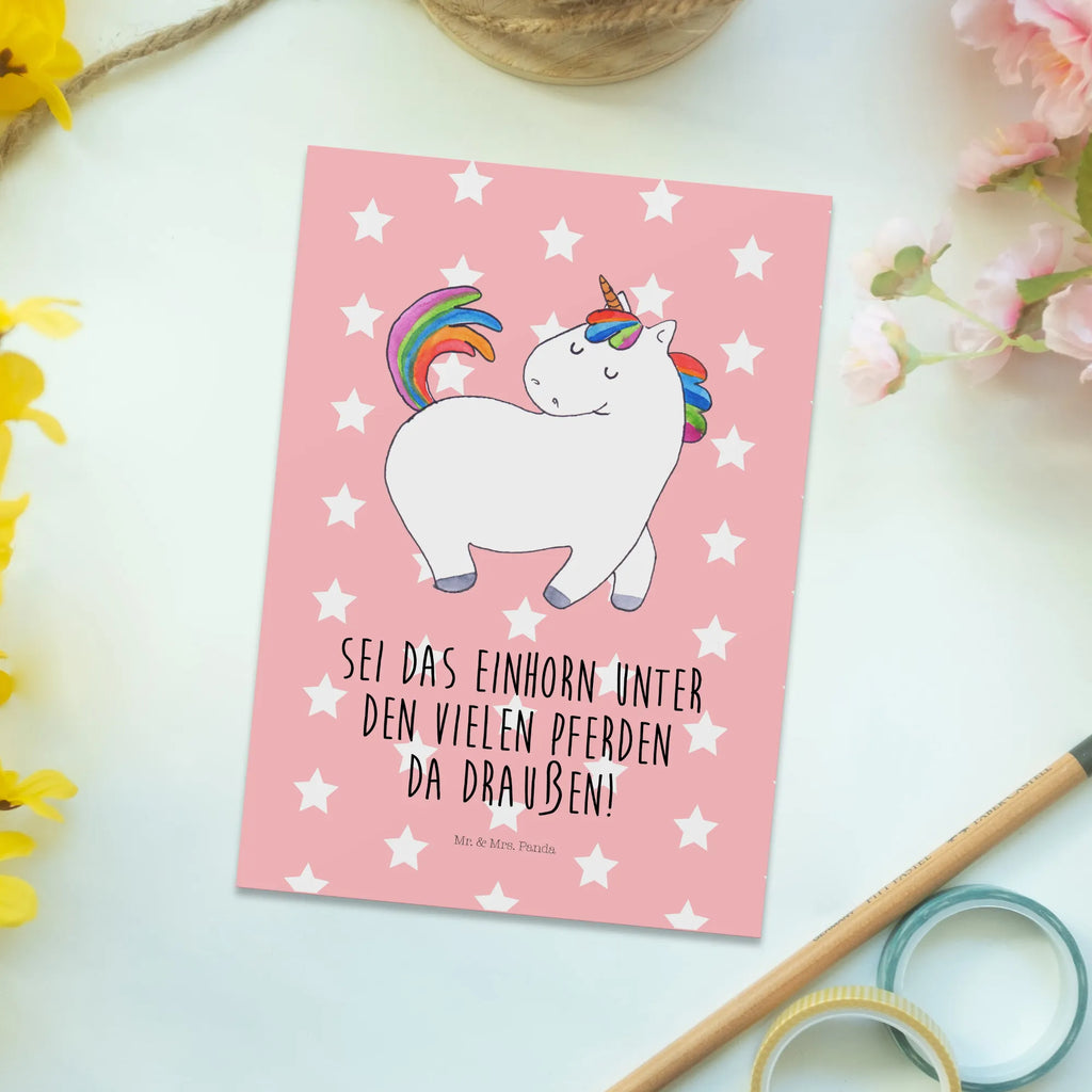 Postkarte Einhorn stolzierend Postkarte, Karte, Geschenkkarte, Grußkarte, Einladung, Ansichtskarte, Geburtstagskarte, Einladungskarte, Dankeskarte, Ansichtskarten, Einladung Geburtstag, Einladungskarten Geburtstag, Einhorn, Einhörner, Einhorn Deko, Pegasus, Unicorn, stolz, anders, bunt, Pferd, Reiter, Reiten, Freundin, Geschenk